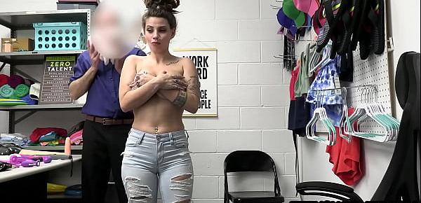  Feisty big tits teen thief Indica Flower got busted stealing dildos
